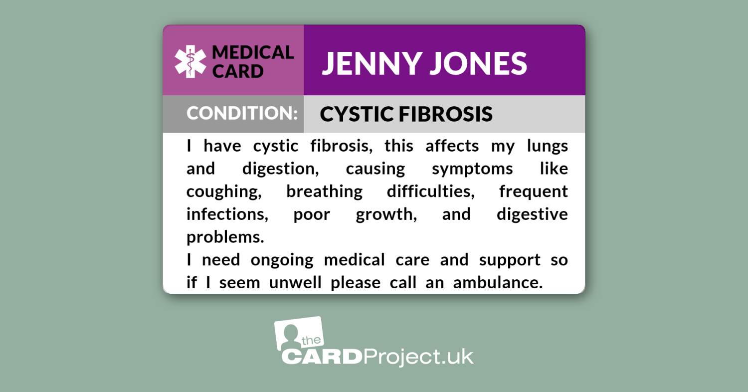 Cystic Fibrosis (CF) Awareness Medical ID Alert Card  (FRONT)